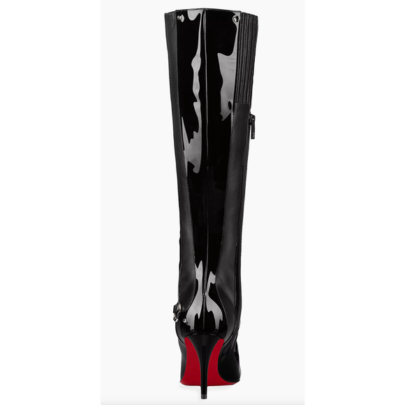 Christian Louboutin CL IN 90S Botta 80 Black Logo Leather Knee High Heel Boot 38 - Picture 13 of 15